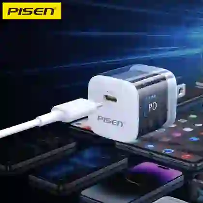 Củ sạc Pisen Quick - Mr White Tiny USB-C 20W kèm cáp usb-c to lightning 3